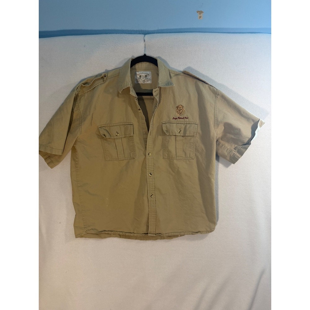 Bushgear Kruger National Park Safari Shirt Mens XL Khaki Lion Embroidered